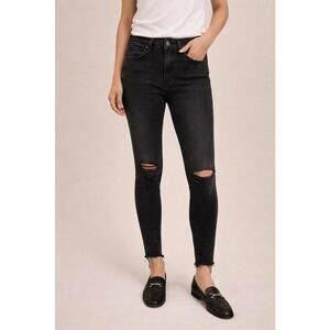 Madewell Black Distressed Skinny Jeans – Raw Hem size 28